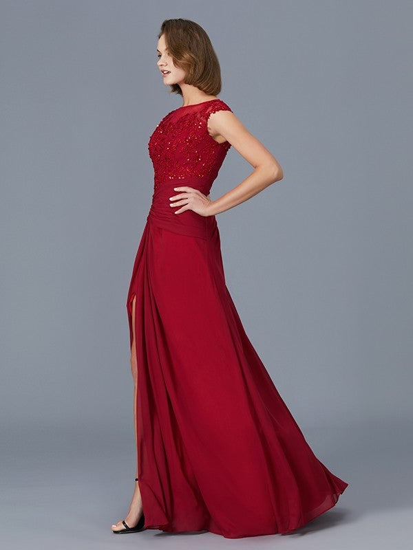 Sheath/Column Scoop Sleeveless Chiffon Ruffles Floor-Length Mother of the Bride Dresses DFP0007361