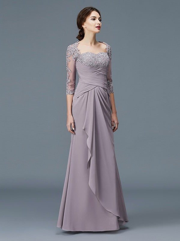 Sheath/Column 3/4 Sleeves Sweetheart Ruffles Chiffon Floor-Length Mother of the Bride Dresses DFP0007059