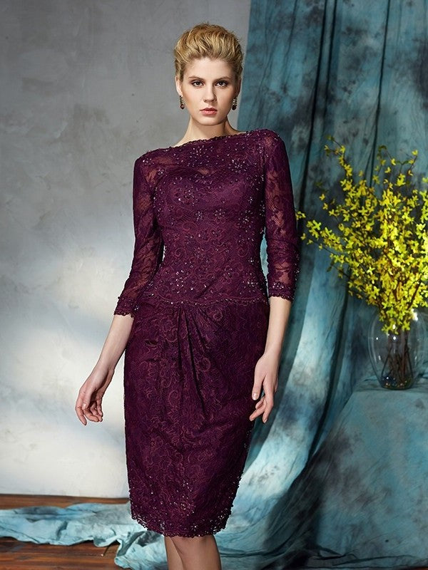 Sheath/Column Bateau Lace 3/4 Sleeves Short Lace Mother of the Bride Dresses DFP0007170