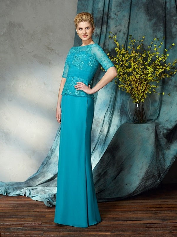 Sheath/Column Bateau Applique 1/2 Sleeves Long Chiffon Mother of the Bride Dresses DFP0007431