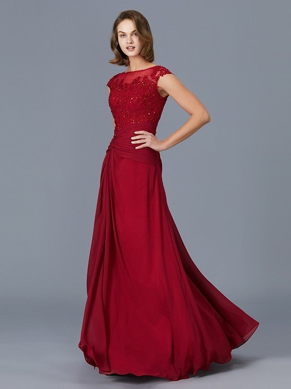 Sheath/Column Scoop Sleeveless Chiffon Ruffles Floor-Length Mother of the Bride Dresses DFP0007361