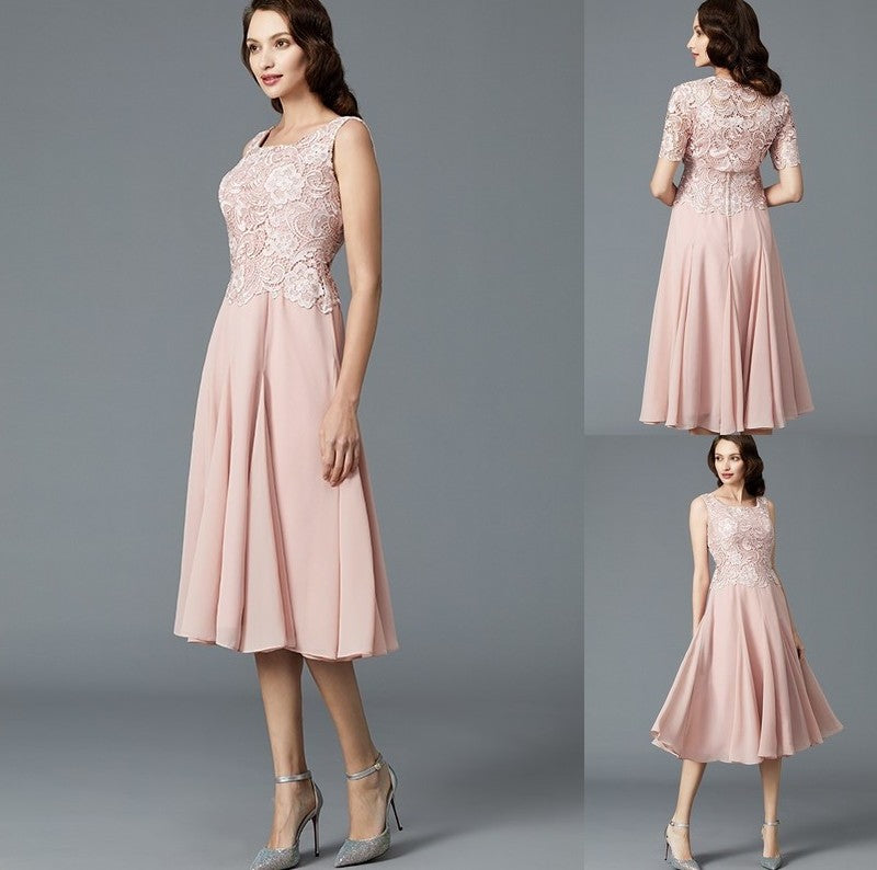 A-Line/Princess Sleeveless Scoop Tea-Length Chiffon Mother of the Bride Dresses DFP0007160