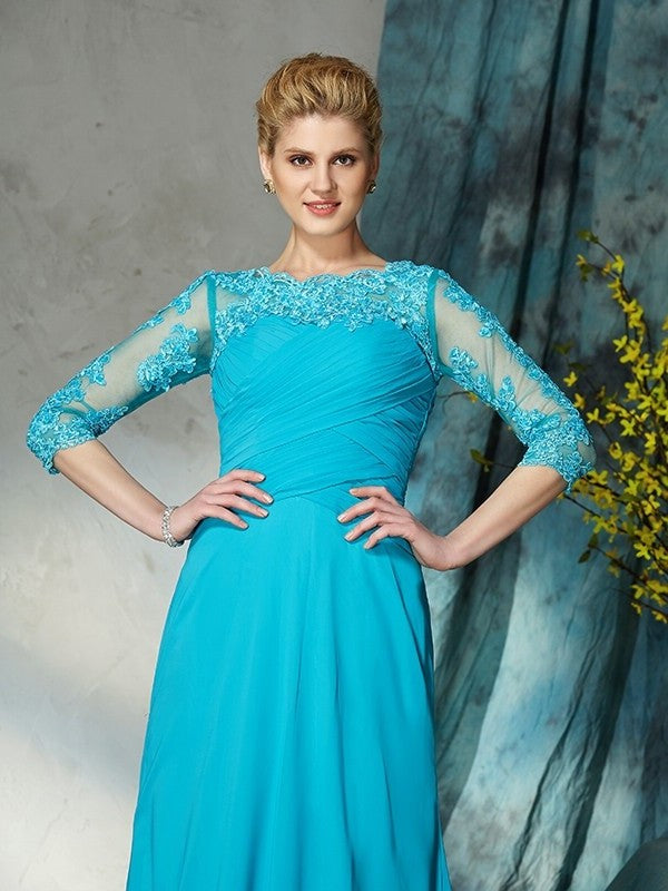 A-Line/Princess Bateau Applique 3/4 Sleeves Long Chiffon Mother of the Bride Dresses DFP0007256