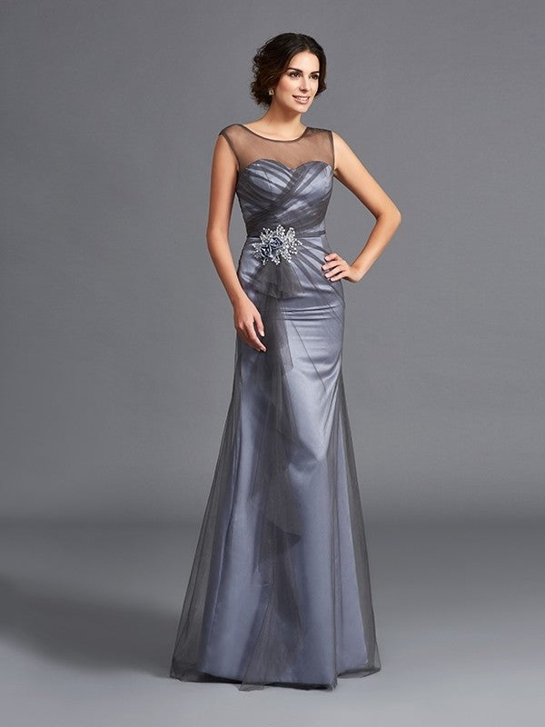 Sheath/Column Scoop Beading Sleeveless Long Net Mother of the Bride Dresses DFP0007301