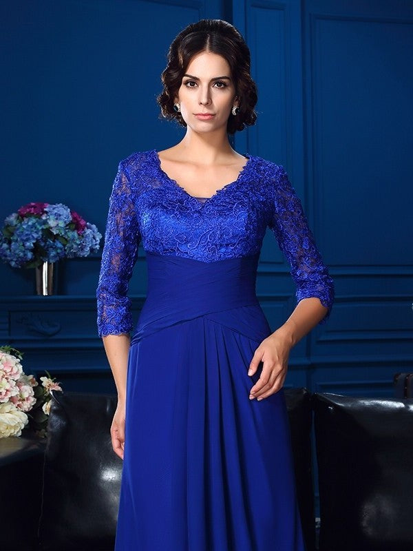 A-Line/Princess V-neck Applique 3/4 Sleeves Long Chiffon Mother of the Bride Dresses DFP0007278