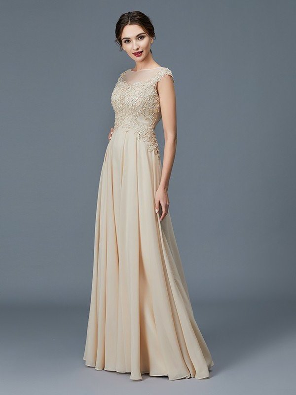 A-Line/Princess Scoop Sleeveless Ruffles Chiffon Floor-Length Mother of the Bride Dresses DFP0007103