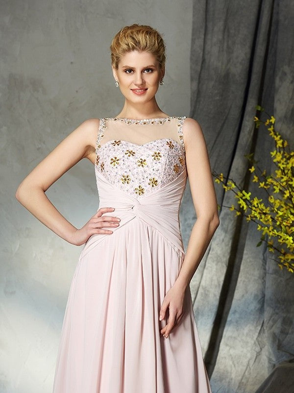 A-Line/Princess Bateau Applique Sleeveless Long Chiffon Mother of the Bride Dresses DFP0007443