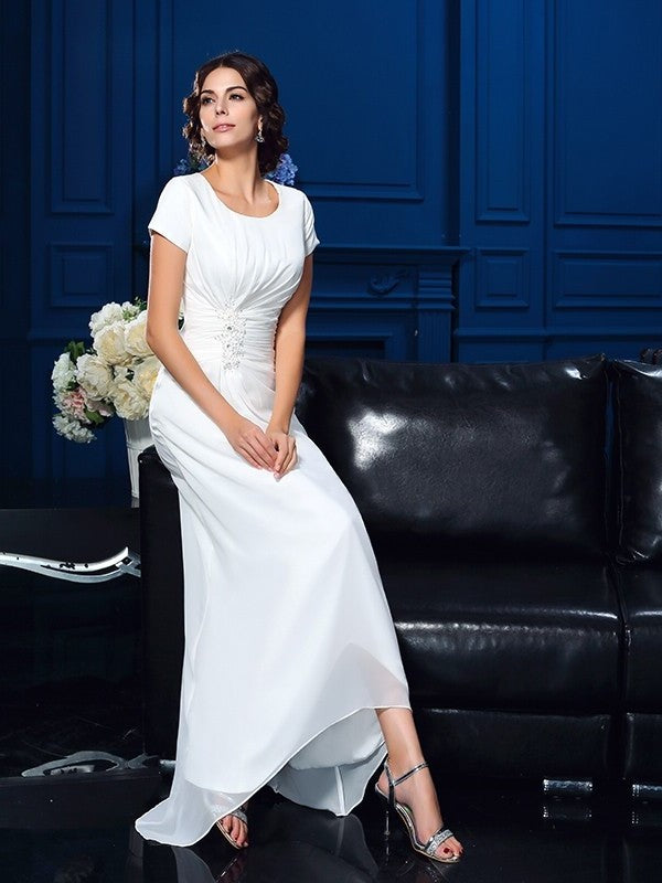 A-Line/Princess Scoop Short Sleeves High Low Chiffon Mother of the Bride Dresses DFP0007119