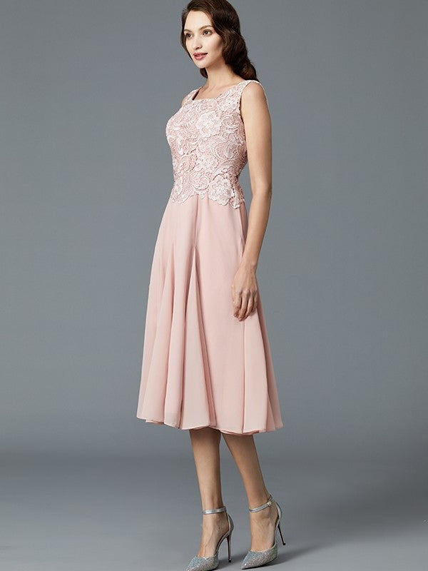 A-Line/Princess Sleeveless Scoop Tea-Length Chiffon Mother of the Bride Dresses DFP0007160