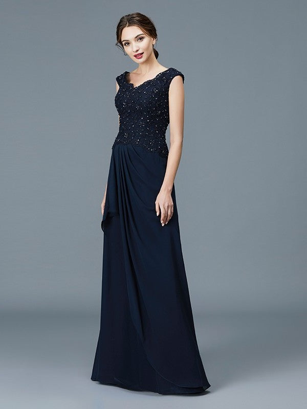 A-Line/Princess V-neck Ruffles Floor-Length Chiffon Sleeveless Mother of the Bride Dresses DFP0007258