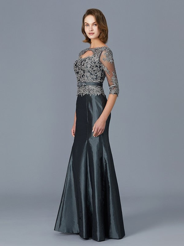 Trumpet/Mermaid Scoop 3/4 Sleeves Applique Floor-Length Taffeta Mother of the Bride Dresses DFP0007320