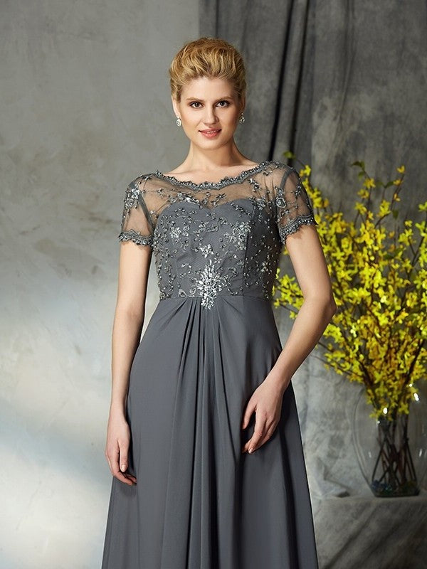 A-Line/Princess Scoop Applique Short Sleeves Long Chiffon Mother of the Bride Dresses DFP0007108