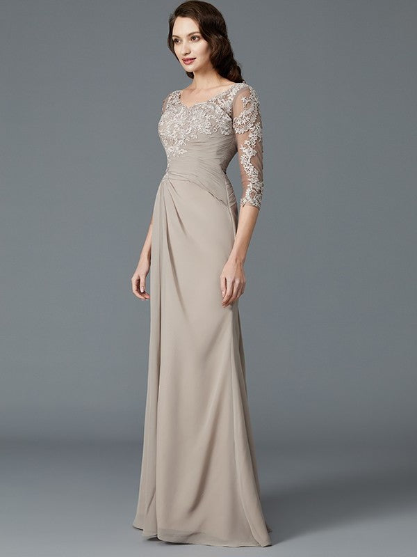 A-Line/Princess 1/2 Sleeves Scoop Applique Chiffon Floor-Length Mother of the Bride Dresses DFP0007072