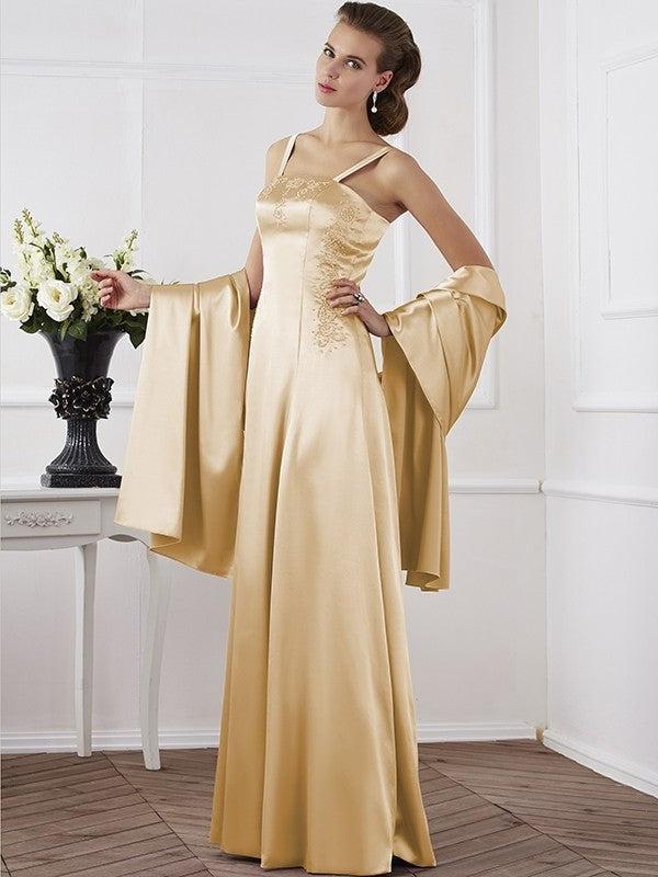 A-Line/Princess Spaghetti Straps Sleeveless Beading Long Elastic Woven Satin Mother of the Bride Dresses DFP0005304