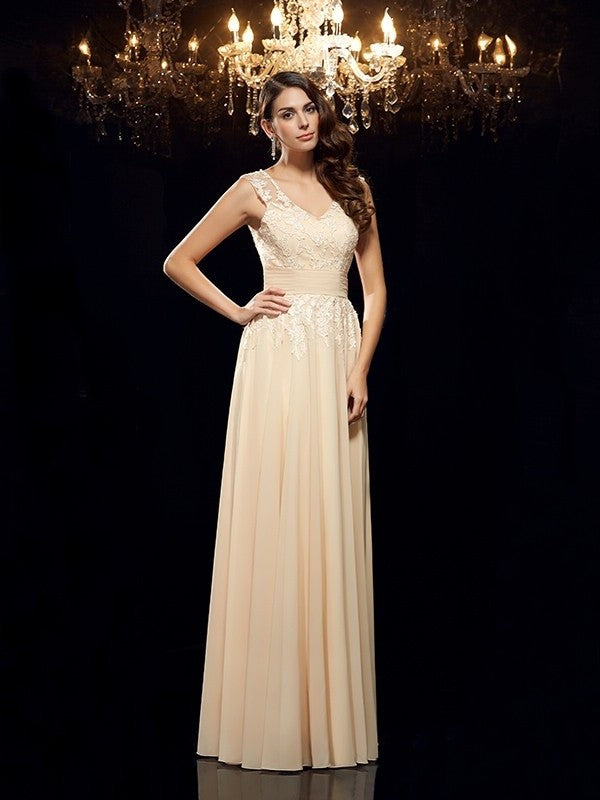 A-Line/Princess Straps Applique Sleeveless Long Chiffon Mother of the Bride Dresses DFP0007358