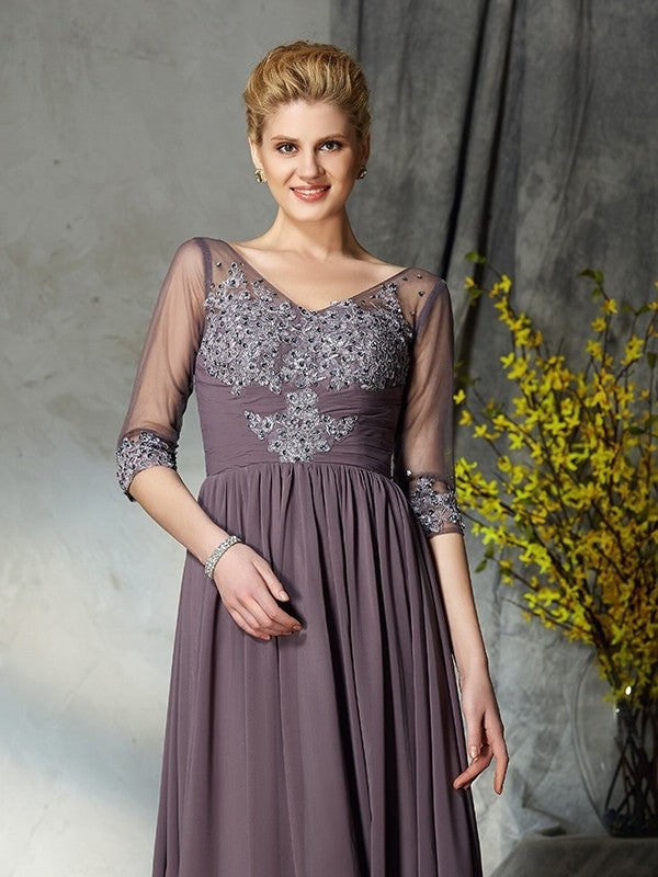 A-Line/Princess V-neck 1/2 Sleeves Long Chiffon Mother of the Bride Dresses DFP0007305