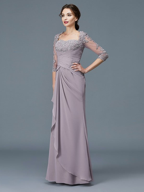 Sheath/Column 3/4 Sleeves Sweetheart Ruffles Chiffon Floor-Length Mother of the Bride Dresses DFP0007059