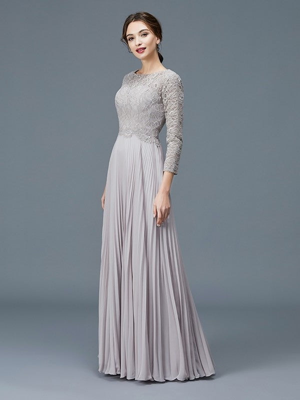 A-Line/Princess Scoop 3/4 Sleeves Lace Chiffon Floor-Length Mother of the Bride Dresses DFP0007177