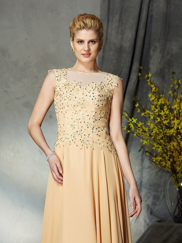 A-Line/Princess Scoop Applique Sleeveless Long Chiffon Mother of the Bride Dresses DFP0007368