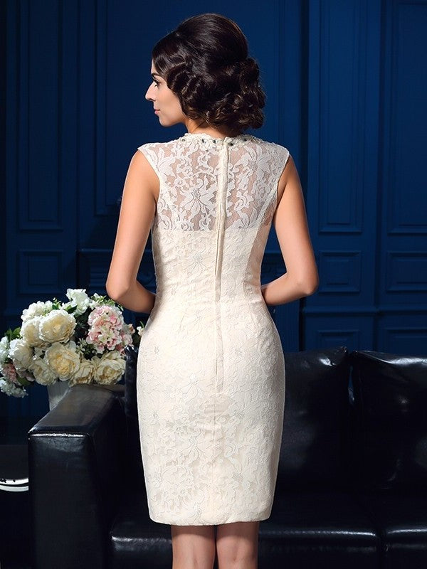 Sheath/Column Jewel Lace Sleeveless Short Lace Mother of the Bride Dresses DFP0007314