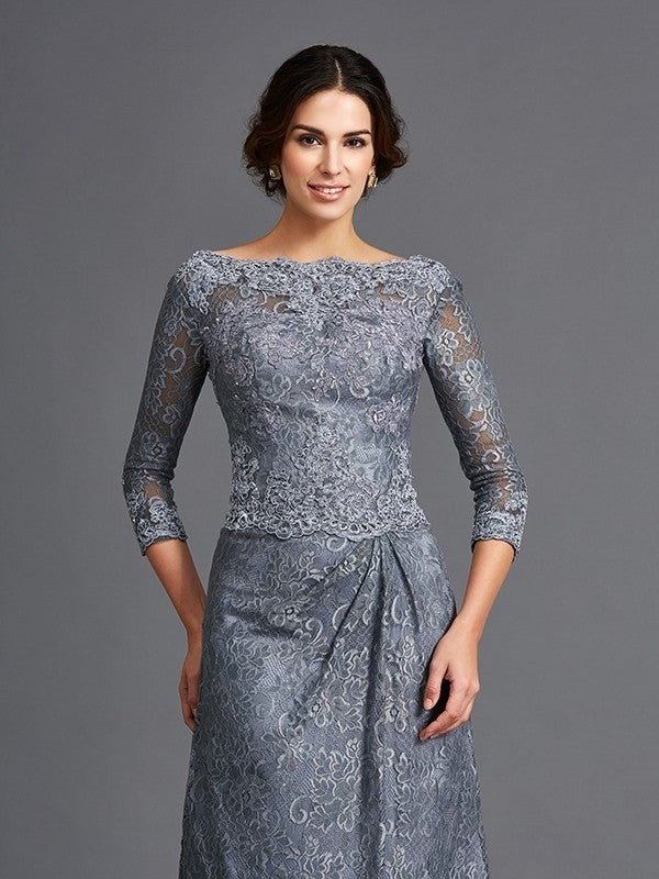 A-Line/Princess Bateau Lace 3/4 Sleeves Long Net Mother of the Bride Dresses DFP0007283