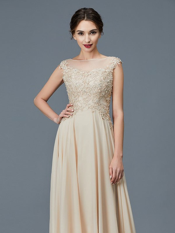 A-Line/Princess Scoop Sleeveless Ruffles Chiffon Floor-Length Mother of the Bride Dresses DFP0007103