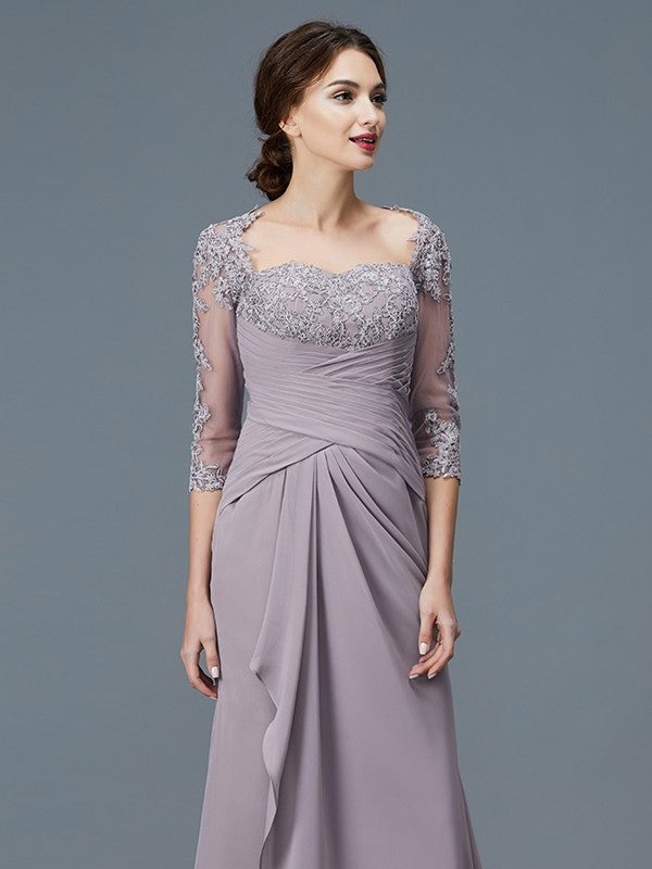 Sheath/Column 3/4 Sleeves Sweetheart Ruffles Chiffon Floor-Length Mother of the Bride Dresses DFP0007059