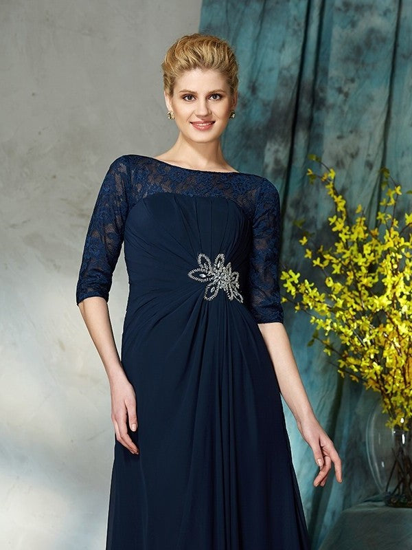 A-Line/Princess Bateau Beading 1/2 Sleeves Long Chiffon Mother of the Bride Dresses DFP0007338