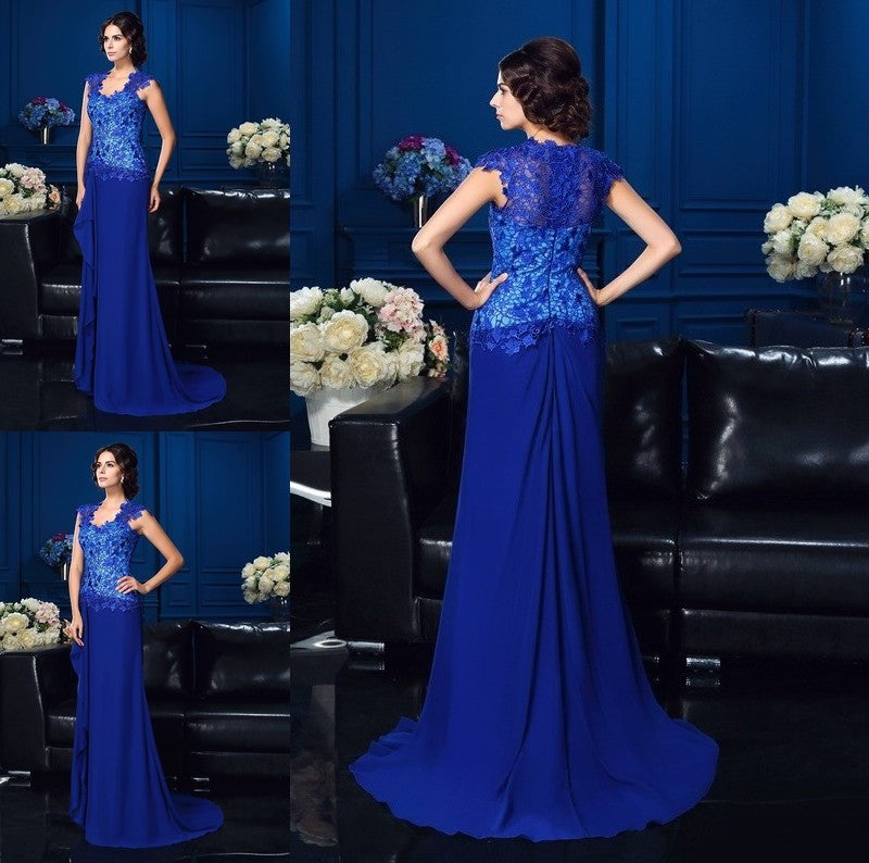 A-Line/Princess V-neck Applique Sleeveless Long Chiffon Mother of the Bride Dresses DFP0007353