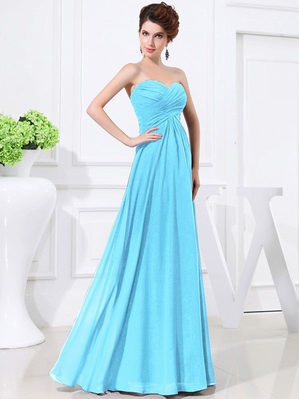 A-Line/Princess Sweetheart Sleeveless Chiffon Pleats Long Bridesmaid Dresses DFP0005559