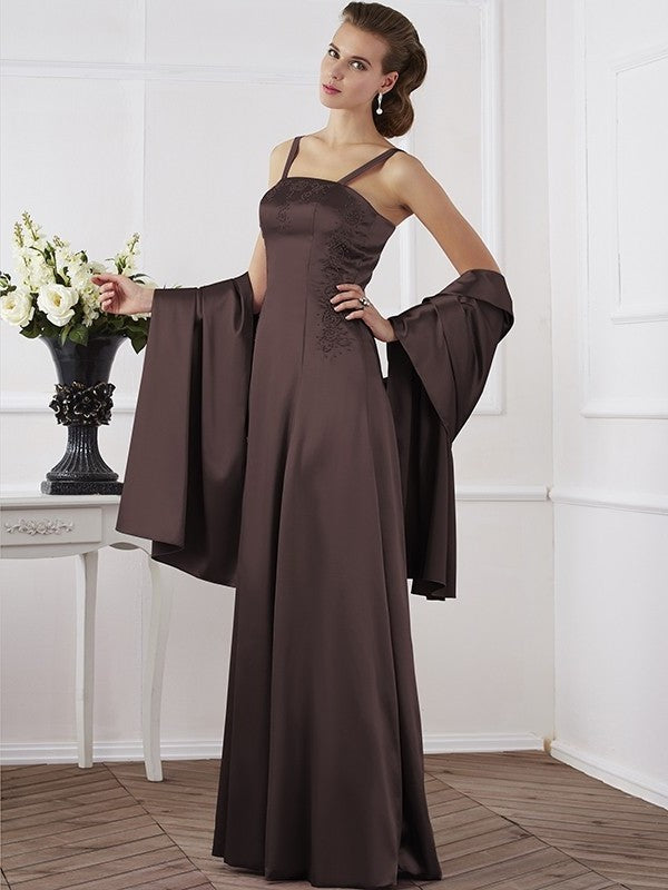 A-Line/Princess Spaghetti Straps Sleeveless Beading Long Elastic Woven Satin Mother of the Bride Dresses DFP0005304