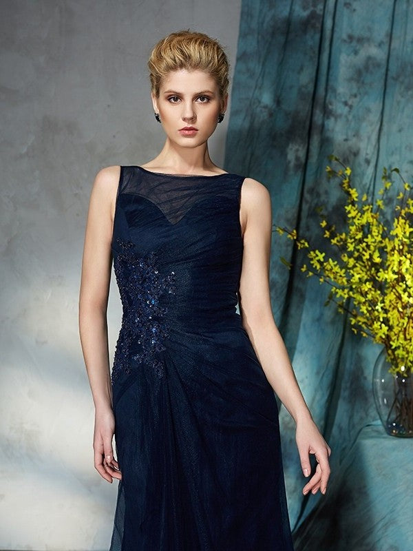 Sheath/Column Bateau Applique Sleeveless Long Net Mother of the Bride Dresses DFP0007349