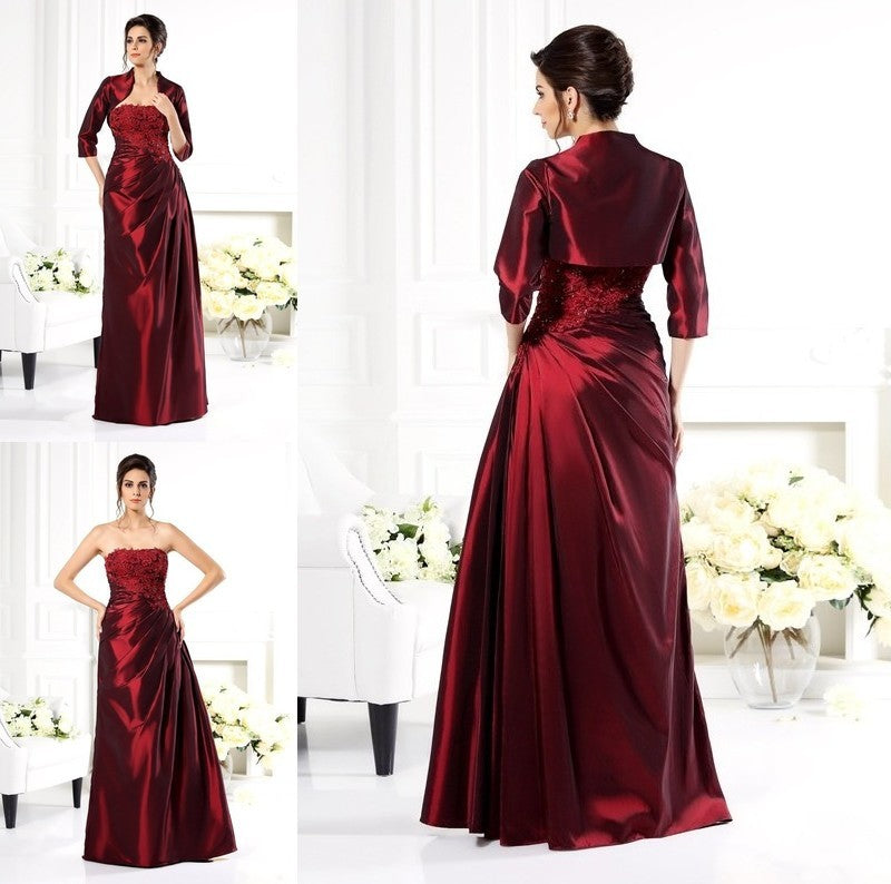 A-Line/Princess Strapless Applique 1/2 Sleeves Long Taffeta Mother of the Bride Dresses DFP0007351