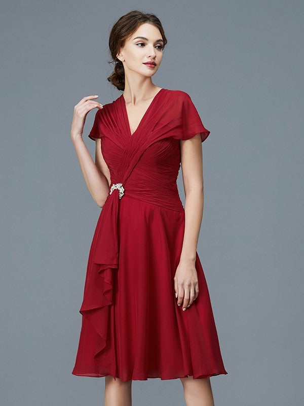 A-Line/Princess V-neck Chiffon Sleeveless Knee-Length Ruffles Mother of the Bride Dresses DFP0007386