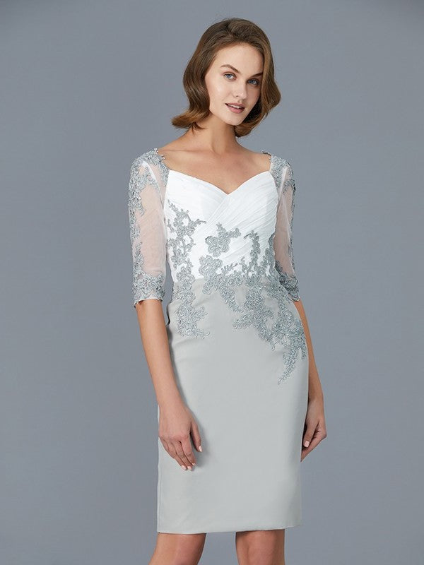 Sheath/Column V-neck 1/2 Sleeves Ruffles Chiffon Knee-Length Mother of the Bride Dresses DFP0007317