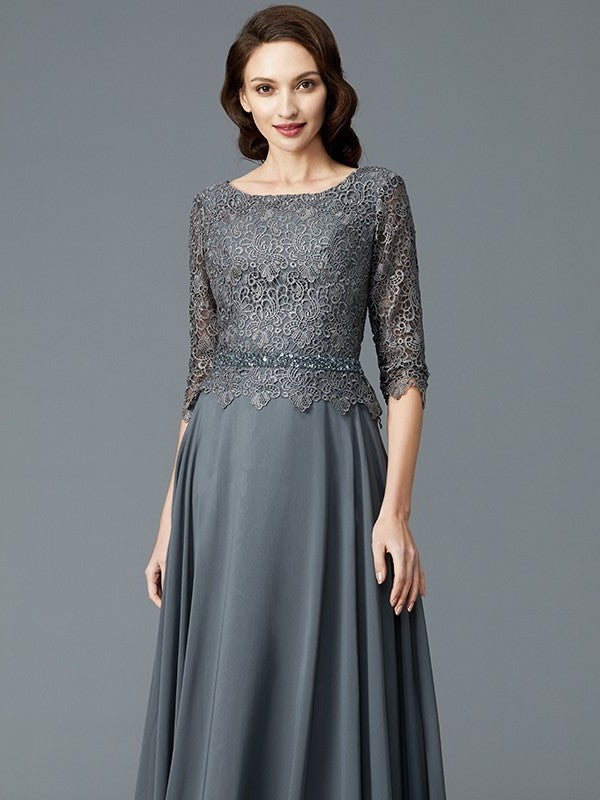 A-Line/Princess Scoop 1/2 Sleeves Chiffon Floor-Length Mother of the Bride Dresses DFP0007217