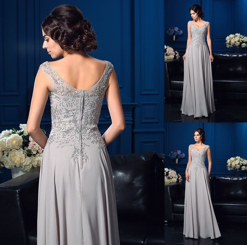 A-Line/Princess V-neck Beading Sleeveless Long Chiffon Mother of the Bride Dresses DFP0007073