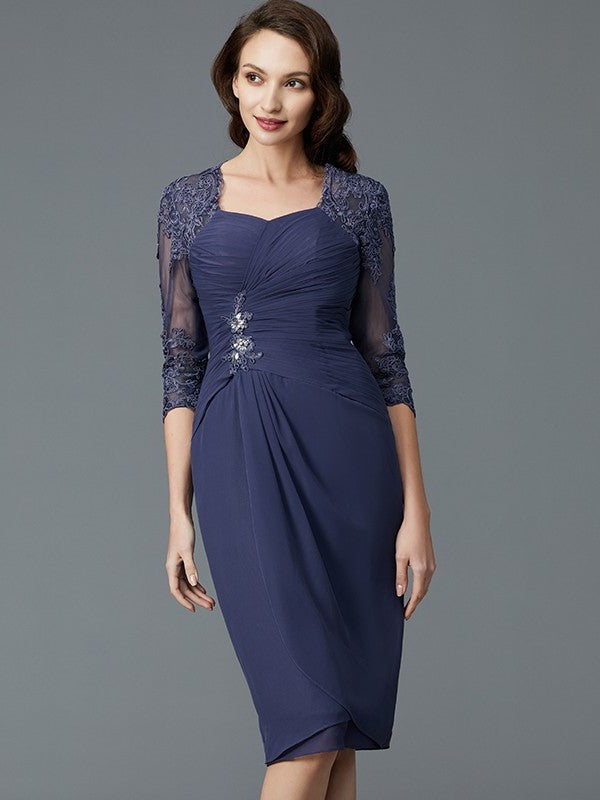 Sheath/Column Sweetheart Chiffon 1/2 Sleeves Knee-Length Mother of the Bride Dresses DFP0007204