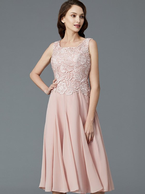 A-Line/Princess Sleeveless Scoop Tea-Length Chiffon Mother of the Bride Dresses DFP0007160