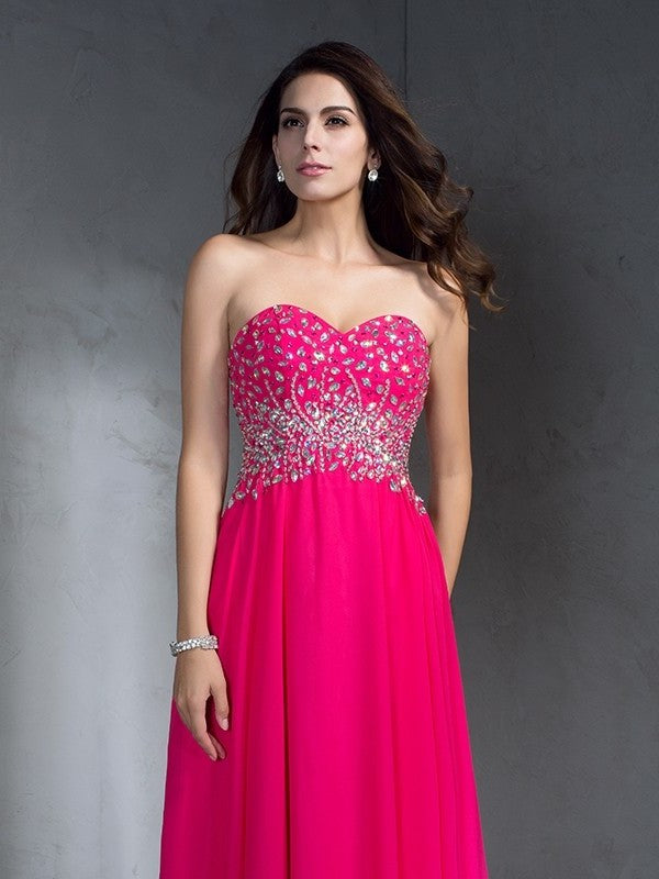 A-Line/Princess Sweetheart Beading Sleeveless Long Chiffon Dresses DFP0002770