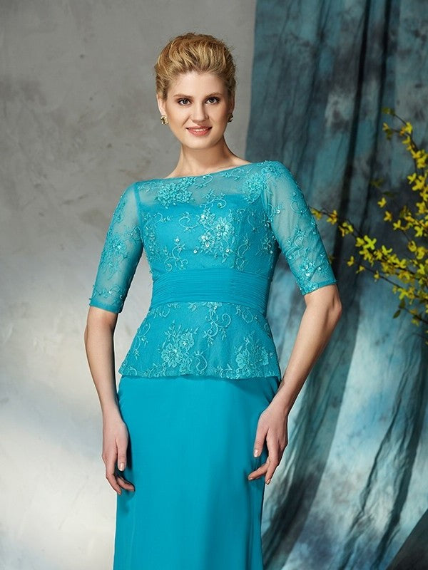 Sheath/Column Bateau Applique 1/2 Sleeves Long Chiffon Mother of the Bride Dresses DFP0007431