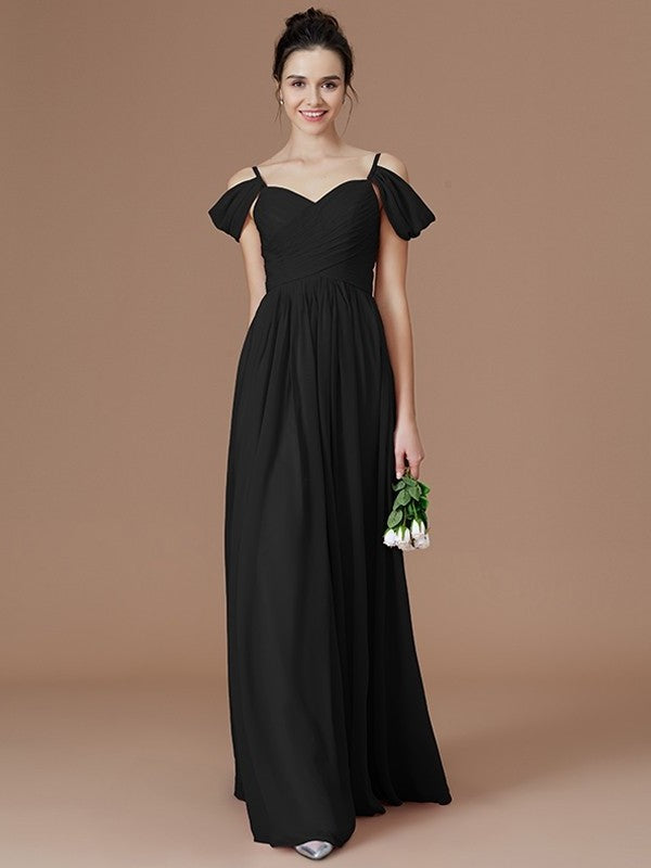 A-Line/Princess Off-the-Shoulder Sleeveless Ruched Floor-Length Chiffon Bridesmaid Dresses DFP0005324