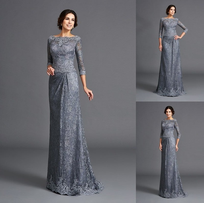 A-Line/Princess Bateau Lace 3/4 Sleeves Long Net Mother of the Bride Dresses DFP0007283