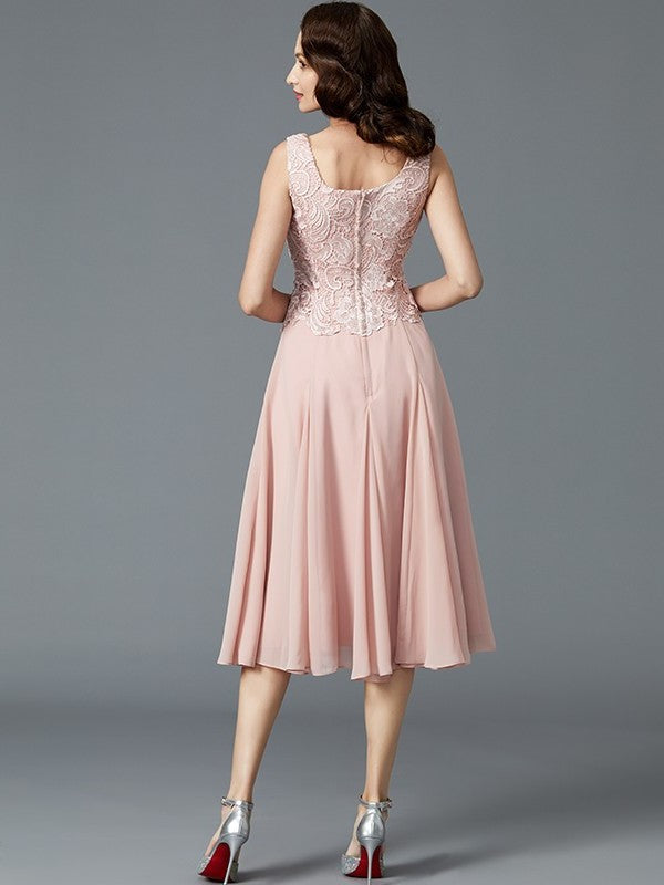 A-Line/Princess Sleeveless Scoop Tea-Length Chiffon Mother of the Bride Dresses DFP0007160