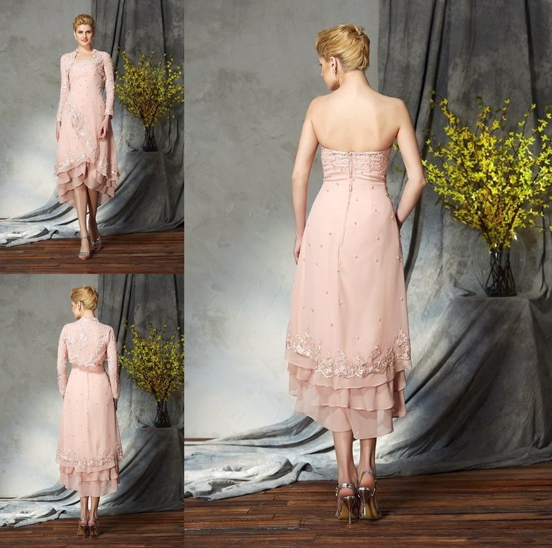 A-Line/Princess Strapless Applique Sleeveless Short Chiffon Mother of the Bride Dresses DFP0007203