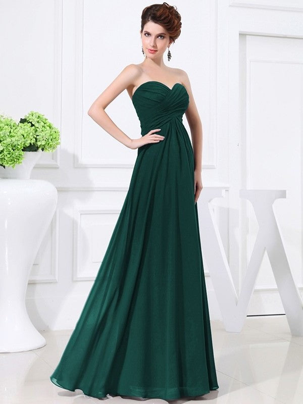 A-Line/Princess Sweetheart Sleeveless Chiffon Pleats Long Bridesmaid Dresses DFP0005559