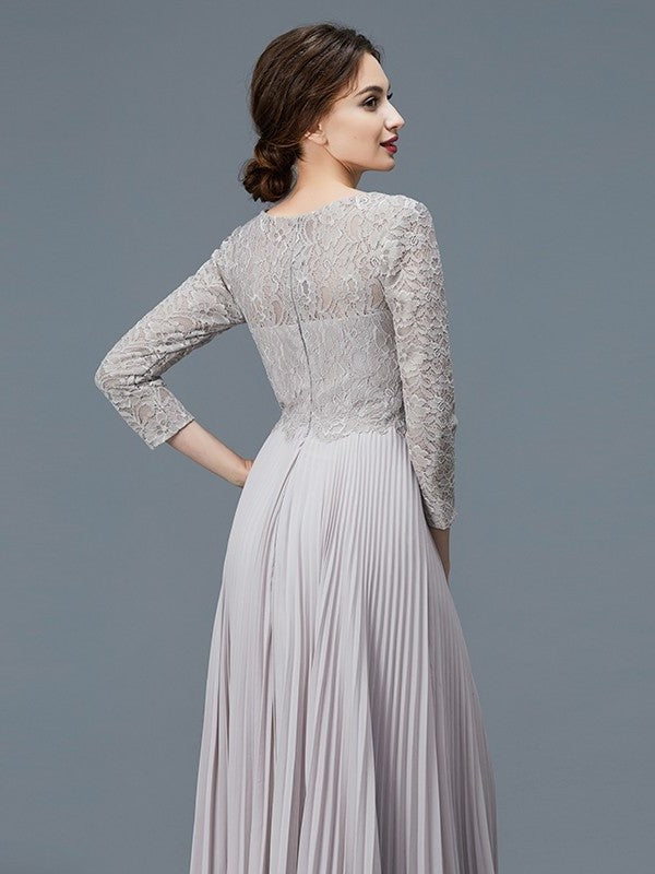 A-Line/Princess Scoop 3/4 Sleeves Lace Chiffon Floor-Length Mother of the Bride Dresses DFP0007177