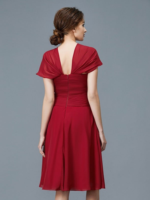 A-Line/Princess V-neck Chiffon Sleeveless Knee-Length Ruffles Mother of the Bride Dresses DFP0007386