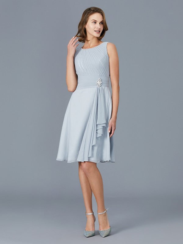 A-Line/Princess Scoop Ruffles Chiffon Knee-Length Sleeveless Mother of the Bride Dresses DFP0007224