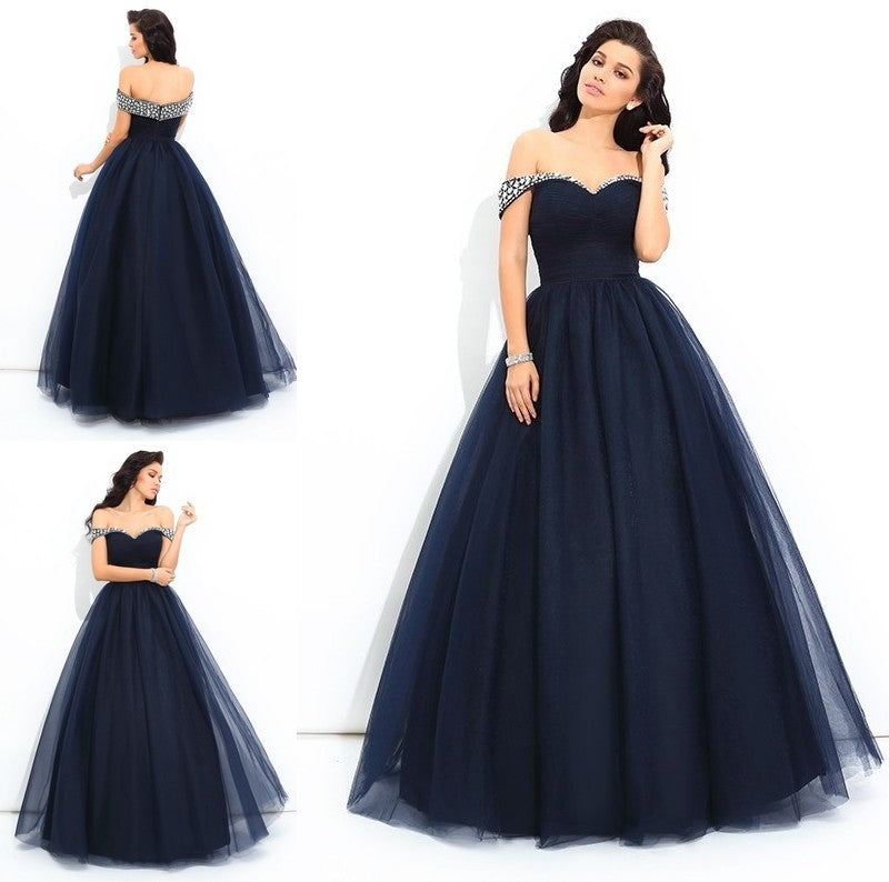 Ball Gown Off-the-Shoulder Beading Sleeveless Long Net Quinceanera Dresses DFP0002141